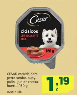HiperDino CESAR comida para perro senior, buey, pollo, junior, receta huerta, oferta