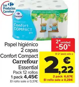 Carrefour Market Papel higiénico 2 capas Confort Compact Carrefour Essential oferta