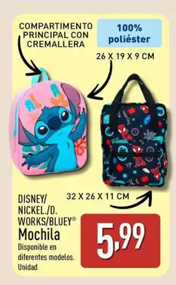 ALDI DISNEY/ NICKEL./D. WORKS/BLUEY Mochila oferta