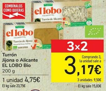 Carrefour Turrón jijona o alicante el lobo bio oferta