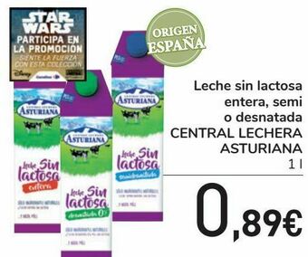 Carrefour Leche sin lactosa entera, semi o desnatada central lechera asturiana oferta