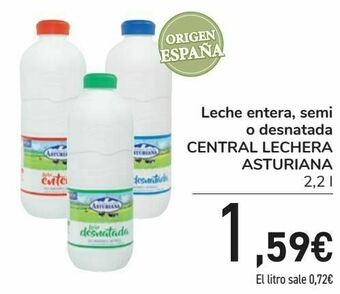 Carrefour Leche entera, semi o desnatada central lechera asturiana oferta