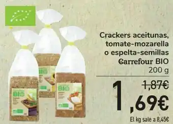 Carrefour Crackers aceitunas, tomate-mozarella o espelta-semillas carrefour bio oferta
