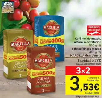 Carrefour Café molido mezcla, natural o extrafuerte o descafeinado mezcla marcilla gran aroma, marcilla gran aroma oferta