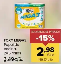 Autoservicios Familia Foxy - mega 3 papel de cocina oferta