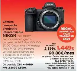 El Corte Inglés Nikon - camera compacta d'objectiu intercaviable z6ii body oferta