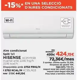 El Corte Inglés Hisense - aire condicionat split 1x1 kc25yr3b oferta