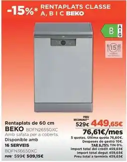 El Corte Inglés Beko - rentaplats de 60 cm bdfn26550xc oferta