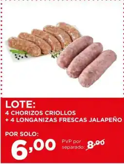Alimerka 4 chorizos criollos + 4 longanizas frescas jalapeño oferta