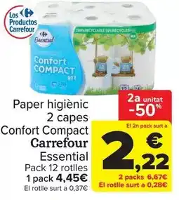 Carrefour Market Carrefour - paper higienic 2 capes confort compact essential oferta
