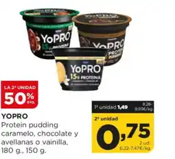 Alimerka YOPRO Protein pudding caramelo, chocolate y avellanas o vainilla oferta