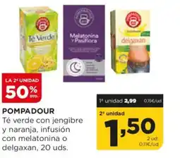 Alimerka POMPADOUR Té verde con jengibre y naranja, infusión con melatonina o delgaxan, 20 uds. oferta