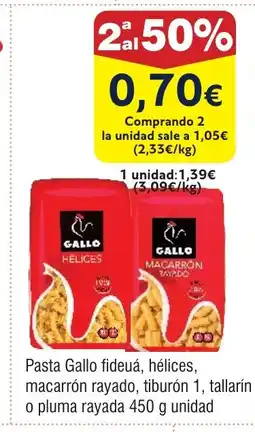 FROIZ Pasta Gallo fideuá, hélices, macarrón rayado, tiburón 1, tallarín o pluma rayada oferta