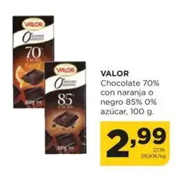 Alimerka VALOR Chocolate 70% con naranja o negro 85% 0% azúcar oferta