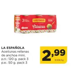 Alimerka LA ESPAÑOLA Aceitunas rellenas de anchoa mini, oferta