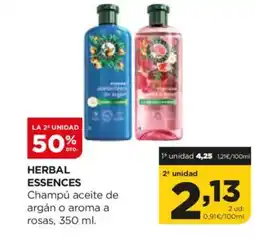 Alimerka HERBAL ESSENCES Champú aceite de argán o aroma a rosas oferta