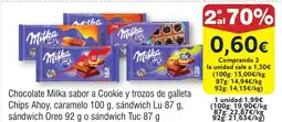 FROIZ Chocolate Milka sabor a Cookie y trozos de galleta Chips Ahoy, caramelo oferta
