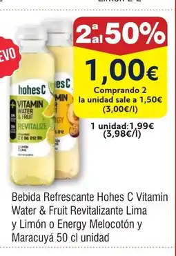 FROIZ Bebida Refrescante Hohes C Vitamin Water & Fruit Revitalizante Lima y Limón o Energy Melocotón y Maracuyá oferta