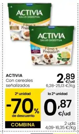 Eroski ACTIVIA Con cereales señalizados oferta