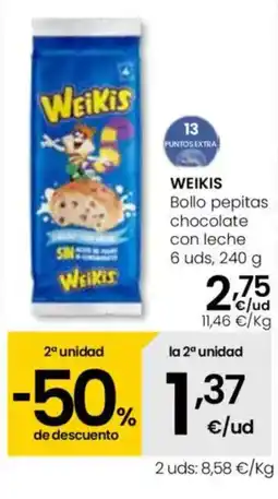 Eroski WEIKIS Bollo pepitas chocolate con leche oferta