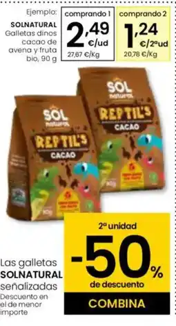 Eroski SOLNATURAL Galletas dinos cacao de avena y fruta oferta