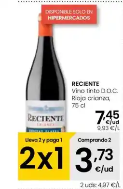 Eroski RECIENTE Vino tinto D.O.C. Rioja crianza oferta