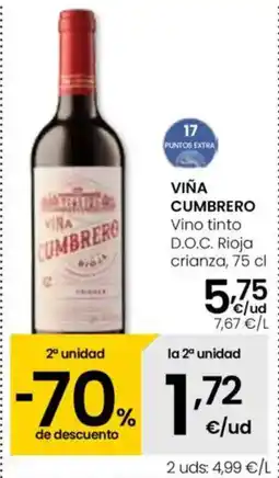 Eroski VIÑA CUMBRERO Vino tinto D.O.C. Rioja crianza oferta