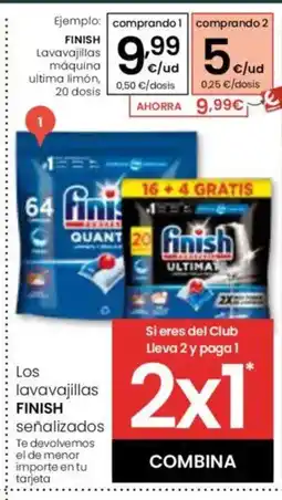 Eroski FINISH Lavavajillas máquina ultima limón, 20 dosis oferta