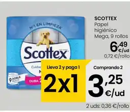 Eroski SCOTTEX Papel higiénico Mega, 9 rollos oferta