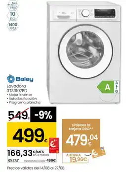 Eroski BALAY Lavadora 3TS3107BD oferta