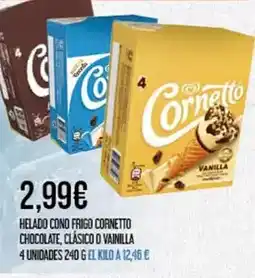 Claudio Frigo - helado cono cornetto chocolate, clasico o vanilla oferta