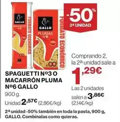 Hipercor Gallo - spaguetti n o macarrón pluma n06 oferta