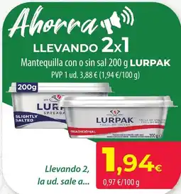 SPAR Lanzarote LURPAK Mantequilla con o sin sal oferta