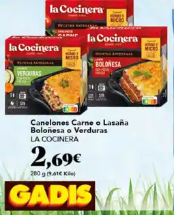 Gadis LA COCINERA Canelones Carne o Lasaña Boloñesa o Verduras oferta