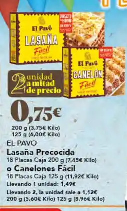 Gadis EL PAVO Lasaña Precocida oferta
