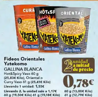 Gadis GALLINA BLANCA Fideos Orientales Yatekomo oferta