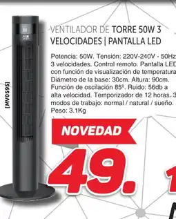 Mandatelo.com Ventilador de torre 50w 3 velocidades | pantalla led oferta