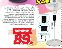 Mandatelo.com Ventilador de pie solar | usb | 12000mah |4 velocidades oferta