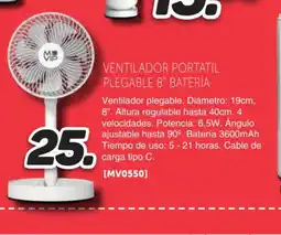 Mandatelo.com Ventilador portatil plegable 8" batería oferta