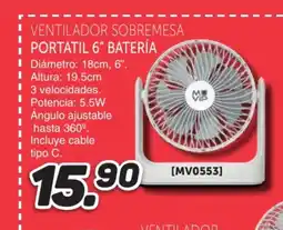 Mandatelo.com Ventilador sobremesa portatil 6" batería oferta