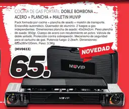 Mandatelo.com Cocina de gas portatil doble bombona acero + plancha + maletin muvip oferta