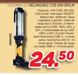 Mandatelo.com Linterna led recargable cob 10w 800lm oferta