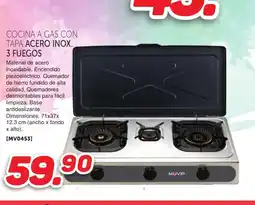 Mandatelo.com Cocina a gas con tapa acero inox 3 fuegos oferta