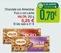 mYm supermercados VALOR Chocolate con Almendras Puro o con Leche oferta