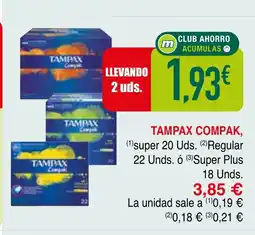 mYm supermercados TAMPAX COMPAK Regular o Super Plus oferta