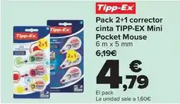 Carrefour Tipp-ex - pack 2+1 corrector cinta mini pocket mouse oferta