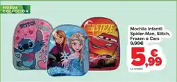 Carrefour Mochila infantil spider-man stitch frozen o cars oferta
