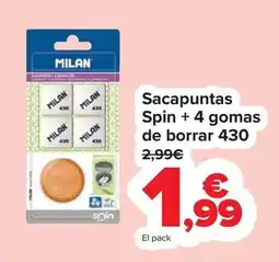 Carrefour Milán - sacapuntas spin + 4 gomas de borrar 430 oferta