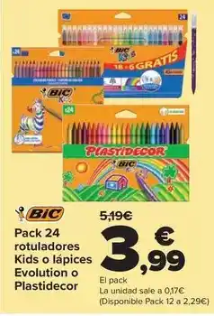 Carrefour Bic - pack 24 rotuladores kids o lapices evolution o plastidecor oferta