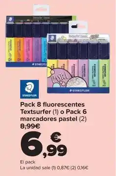 Carrefour Staedtler - pack 8 fluorescentes textsurfer o pack 6 marcadores pastel oferta